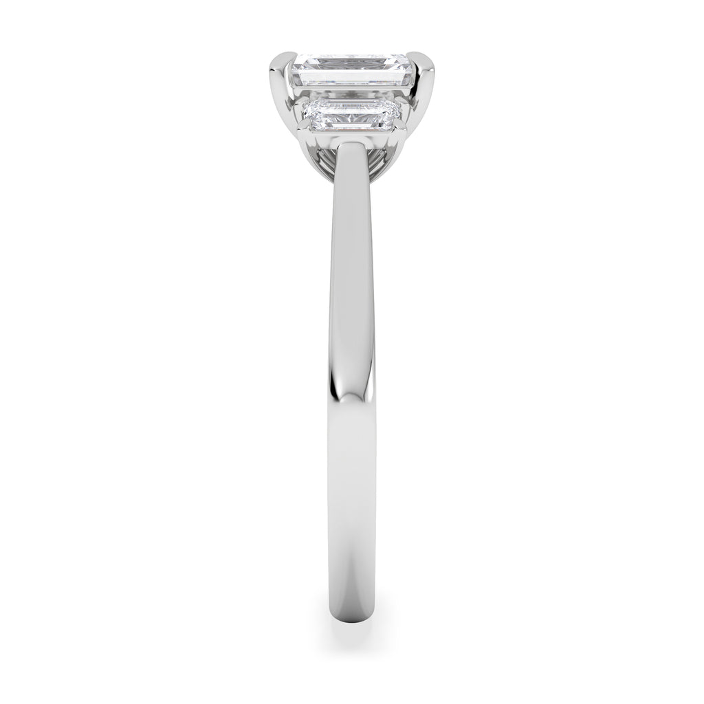 Evoke 1.00ct Emerald Cut Lab Diamond 3 Stone Ring in 9K White Gold