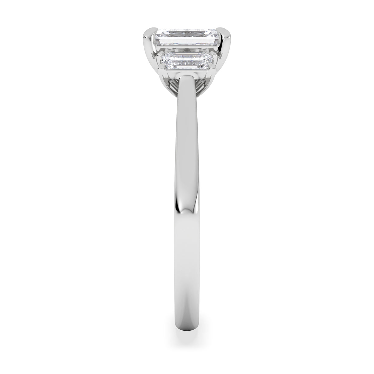 Evoke 1.00ct Emerald Cut Lab Diamond 3 Stone Ring in 9K White Gold