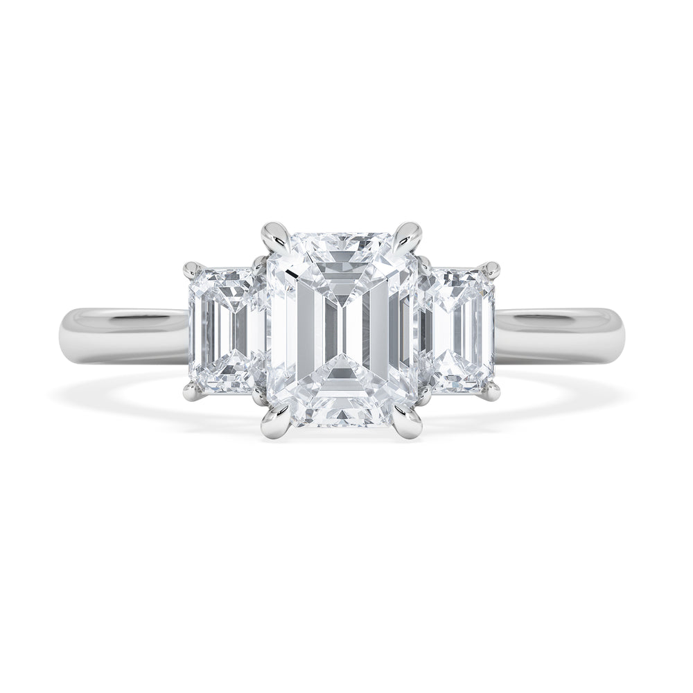 Evoke 1.00ct Emerald Cut Lab Diamond 3 Stone Ring in 9K White Gold