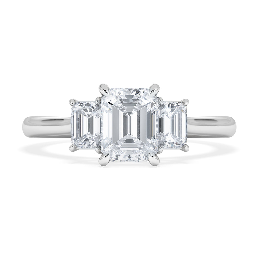 Evoke 1.00ct Emerald Cut Lab Diamond 3 Stone Ring in 9K White Gold