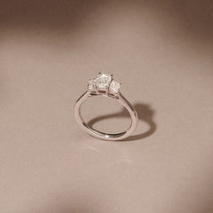Evoke 1.00ct Emerald Cut Lab Diamond 3 Stone Ring in 9K White Gold