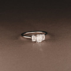 Evoke 1.00ct Emerald Cut Lab Diamond 3 Stone Ring in 9K White Gold