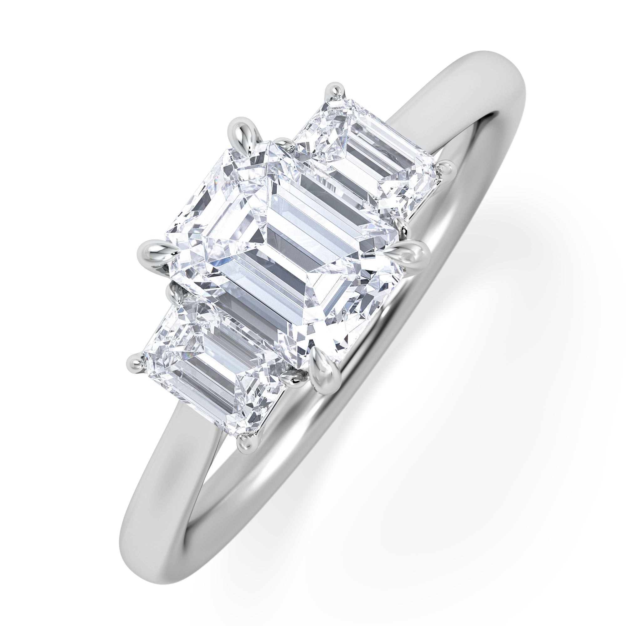 Evoke 1.00ct Emerald Cut Lab Diamond 3 Stone Ring in 9K White Gold