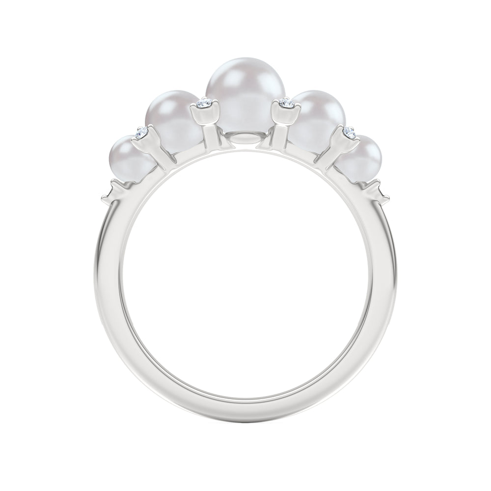 Eden 3mm, 4mm and 5mm Round Pearls and Lab Diamond 5 Stone Ring in Sterling Silver