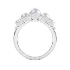 Eden 3mm, 4mm and 5mm Round Pearls and Lab Diamond 5 Stone Ring in Sterling Silver