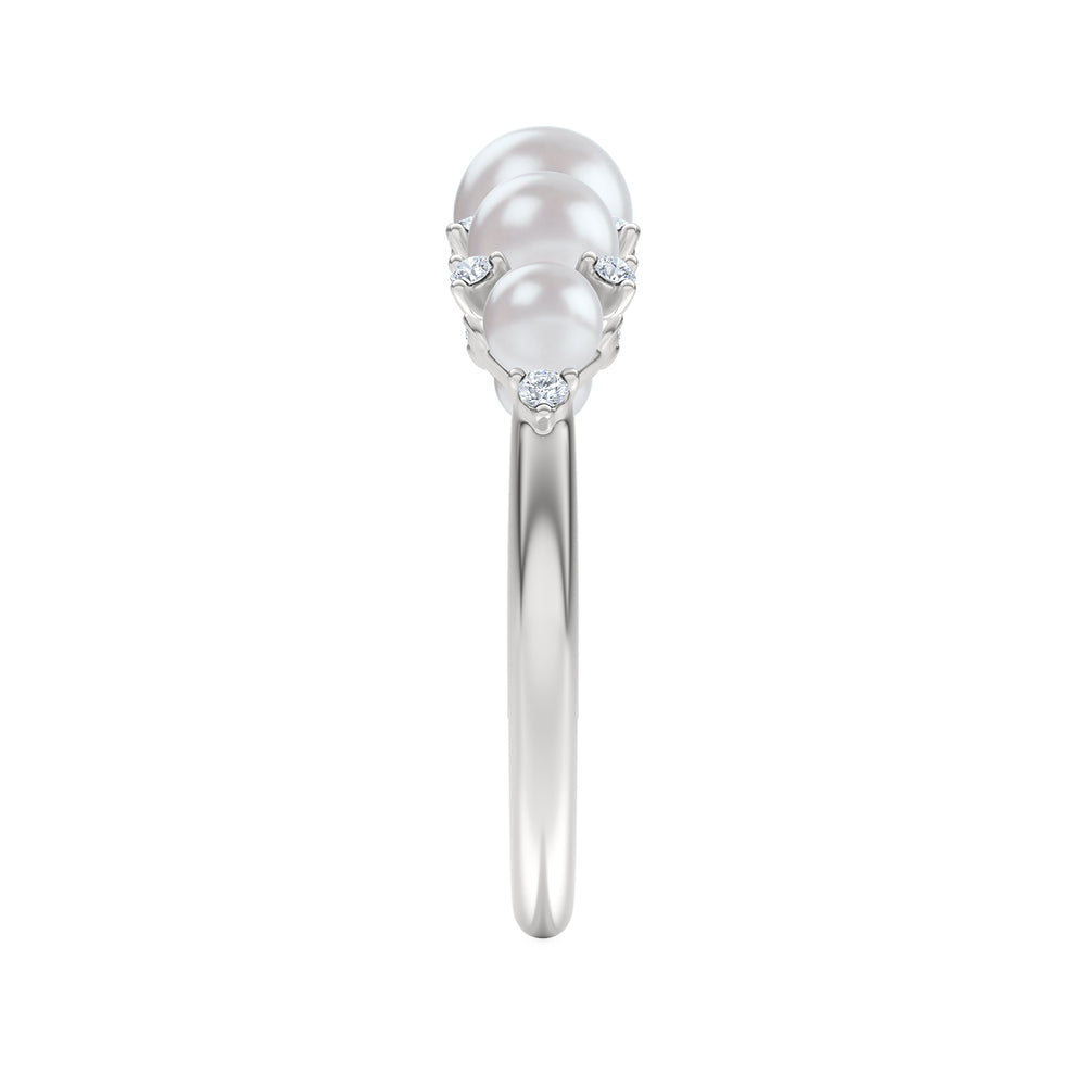 Eden 3mm, 4mm and 5mm Round Pearls and Lab Diamond 5 Stone Ring in Sterling Silver