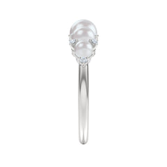 Eden 3mm, 4mm and 5mm Round Pearls and Lab Diamond 5 Stone Ring in Sterling Silver