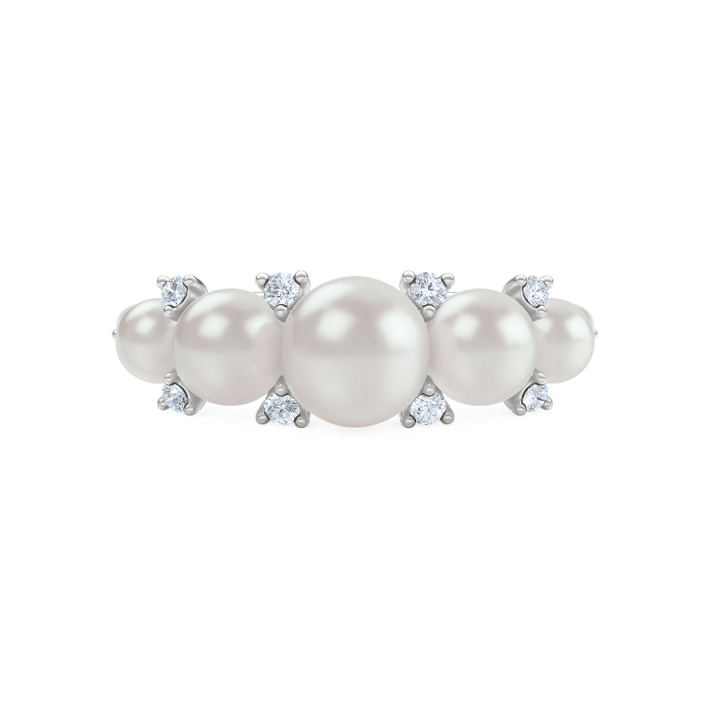 Eden 3mm, 4mm and 5mm Round Pearls and Lab Diamond 5 Stone Ring in Sterling Silver