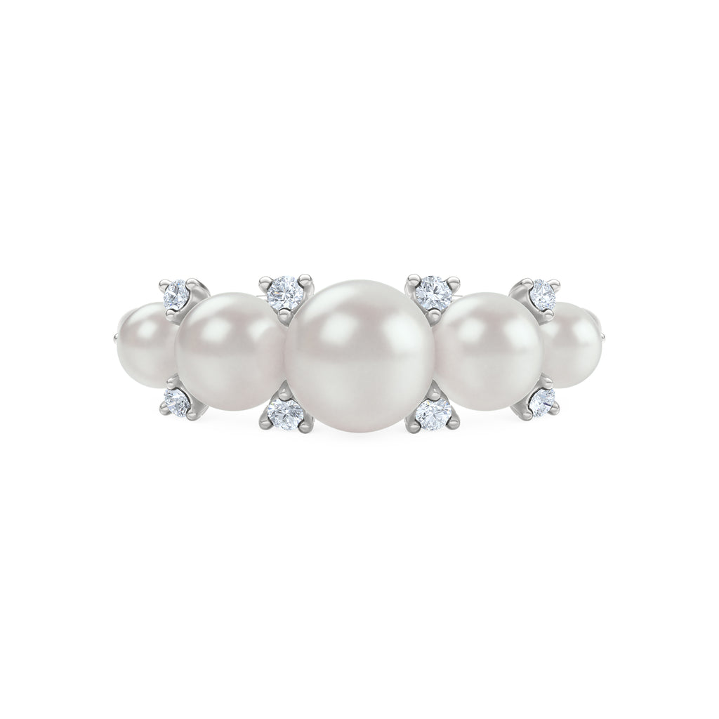 Eden 3mm, 4mm and 5mm Round Pearls and Lab Diamond 5 Stone Ring in Sterling Silver