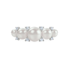 Eden 3mm, 4mm and 5mm Round Pearls and Lab Diamond 5 Stone Ring in Sterling Silver