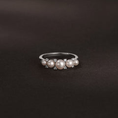 Eden 3mm, 4mm and 5mm Round Pearls and Lab Diamond 5 Stone Ring in Sterling Silver