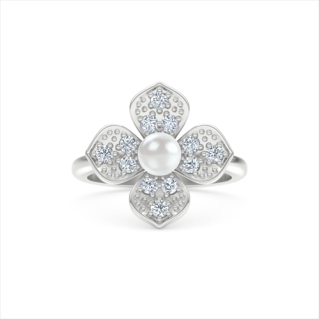 Eden 0.70ct Round Pearl and Lab Diamond 3 Stone Ring in Sterling Silver