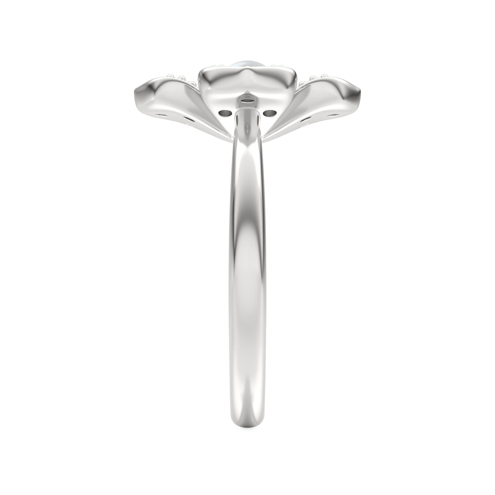 Eden 3mm Round Pearl and Lab Diamond Floral Ring in Sterling Silver