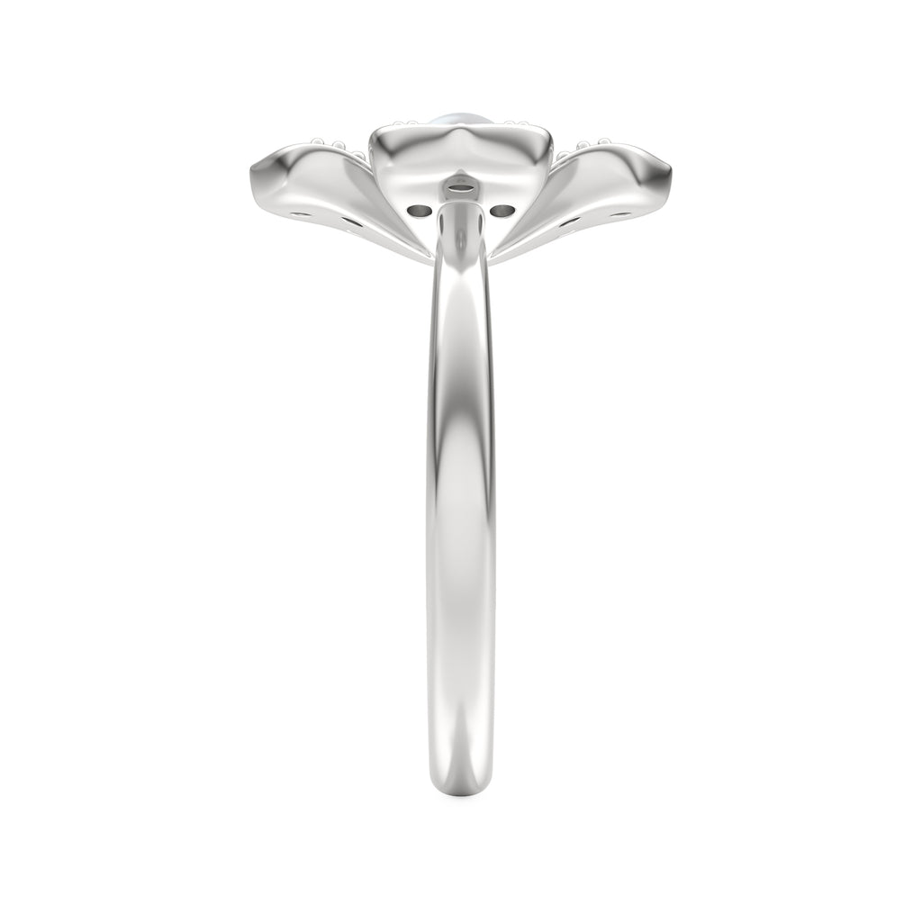 Eden 3mm Round Pearl and Lab Diamond Floral Ring in Sterling Silver