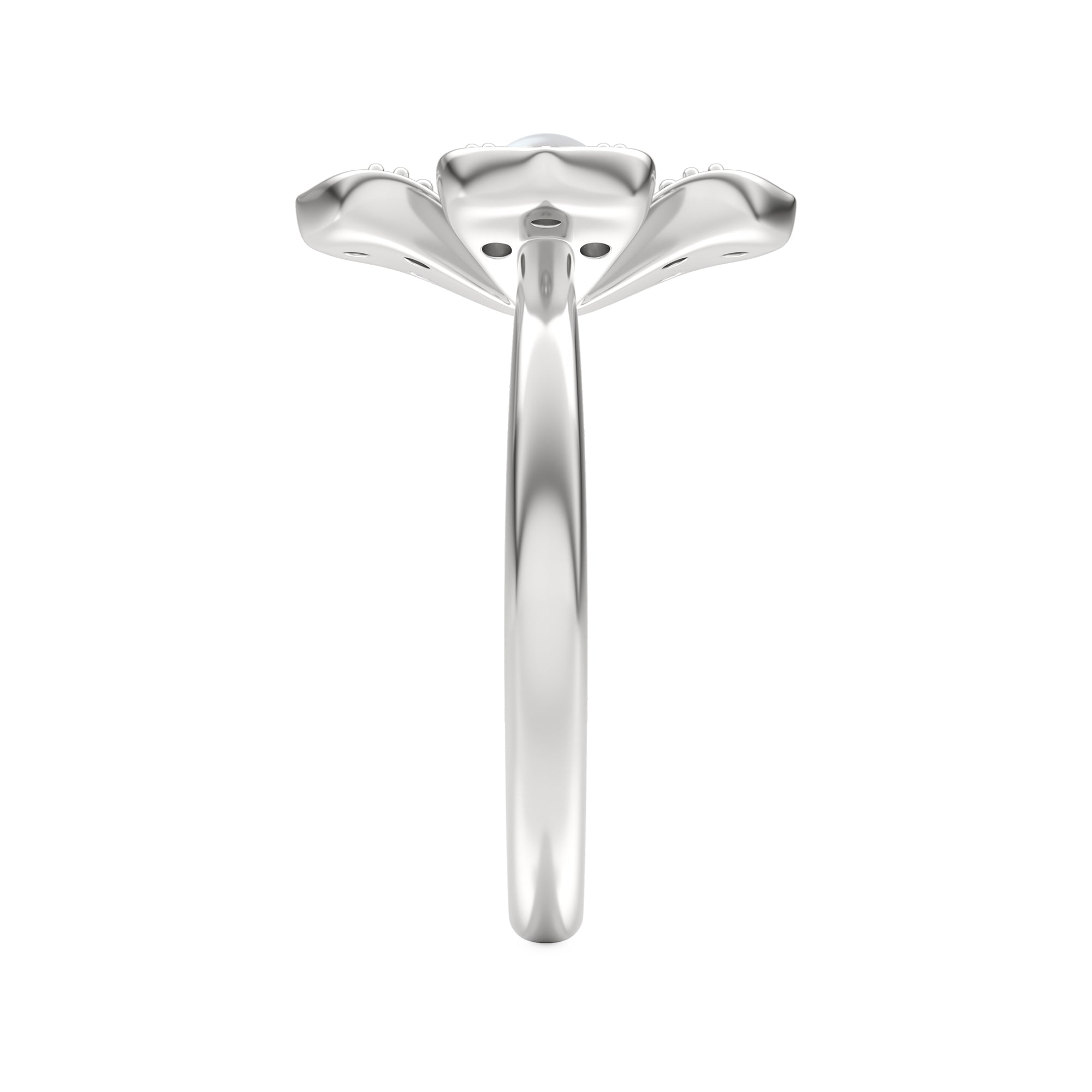 Eden 3mm Round Pearl and Lab Diamond Floral Ring in Sterling Silver