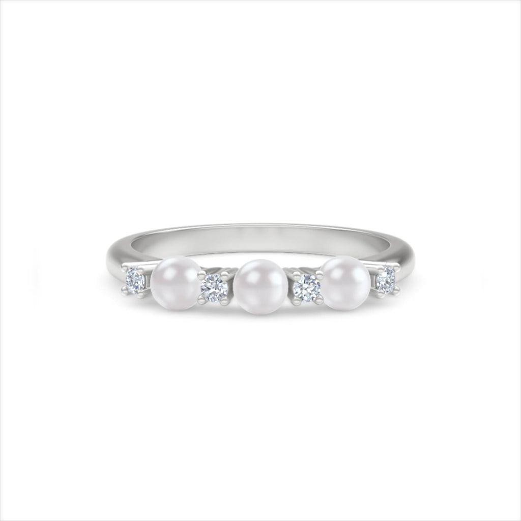 Eden 0.60ct Round Pearl and Lab Diamond Floral Ring in Sterling Silver