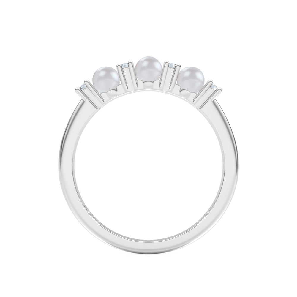 Eden 4mm Round Pearl and Lab Diamond 3 Stone Ring in Sterling Silver
