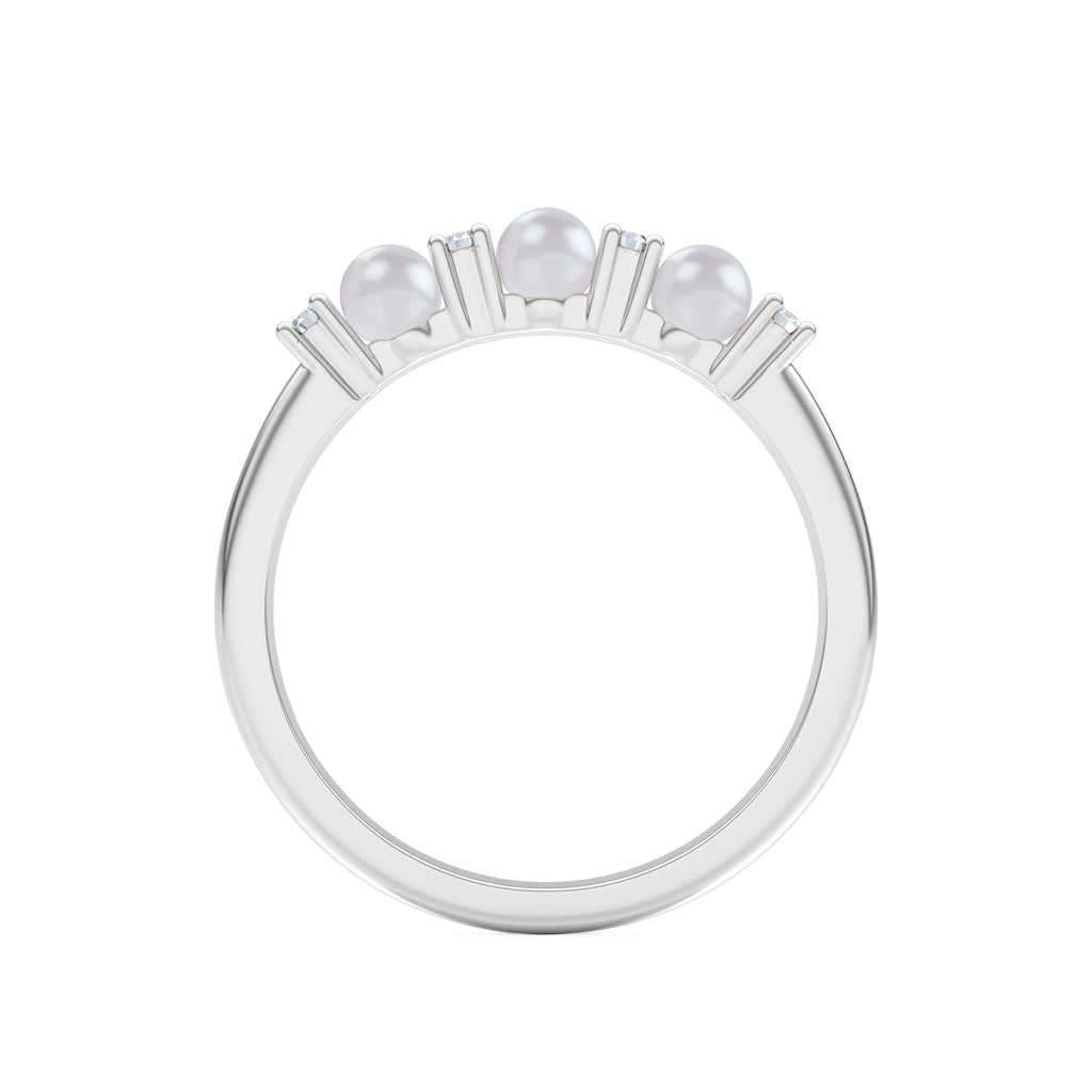 Eden 4mm Round Pearl and Lab Diamond 3 Stone Ring in Sterling Silver