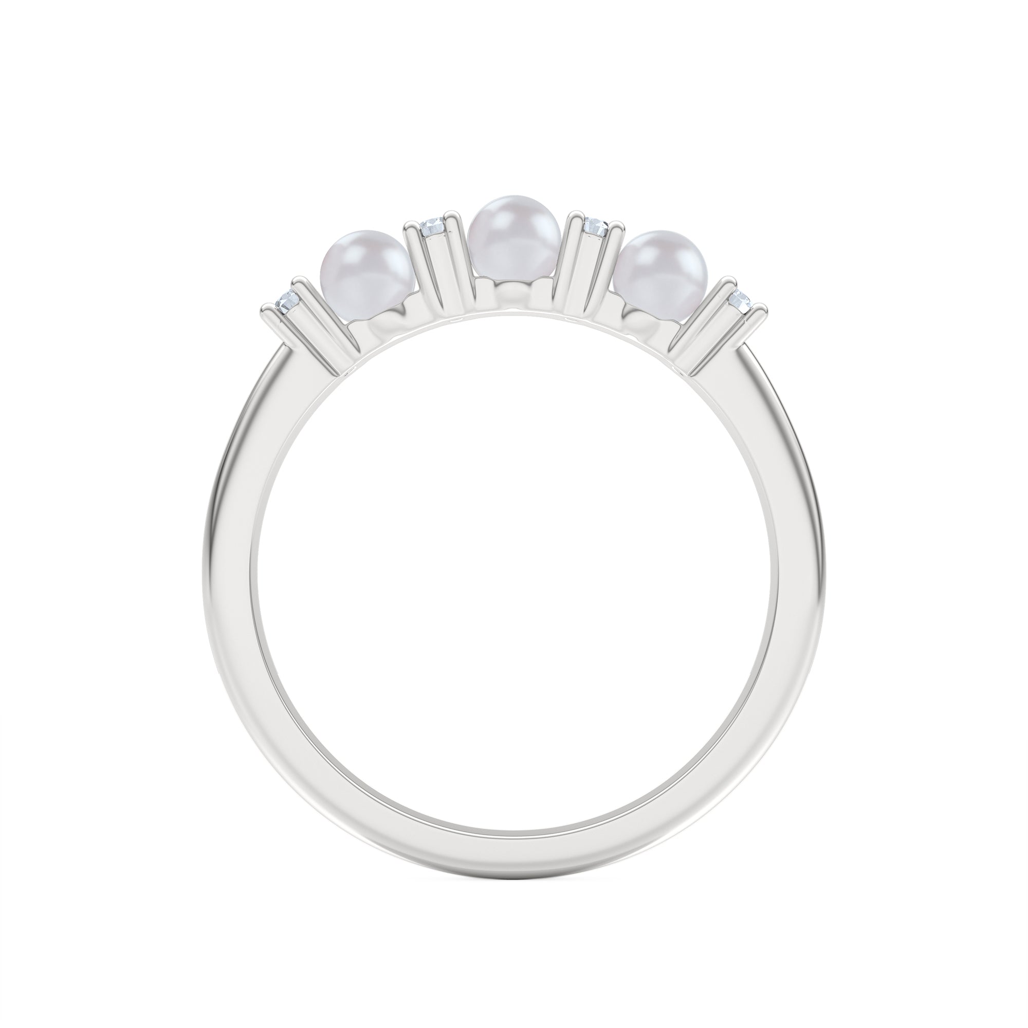 Eden 4mm Round Pearl and Lab Diamond 3 Stone Ring in Sterling Silver