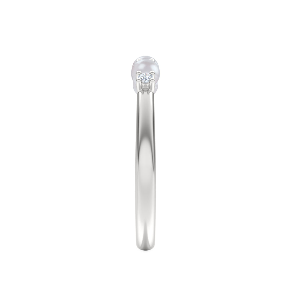 Eden 4mm Round Pearl and Lab Diamond 3 Stone Ring in Sterling Silver