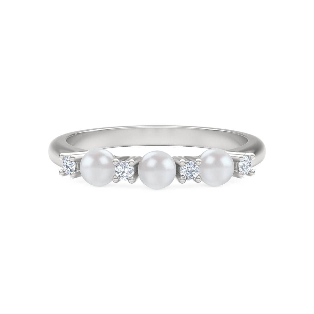 Eden 4mm Round Pearl and Lab Diamond 3 Stone Ring in Sterling Silver