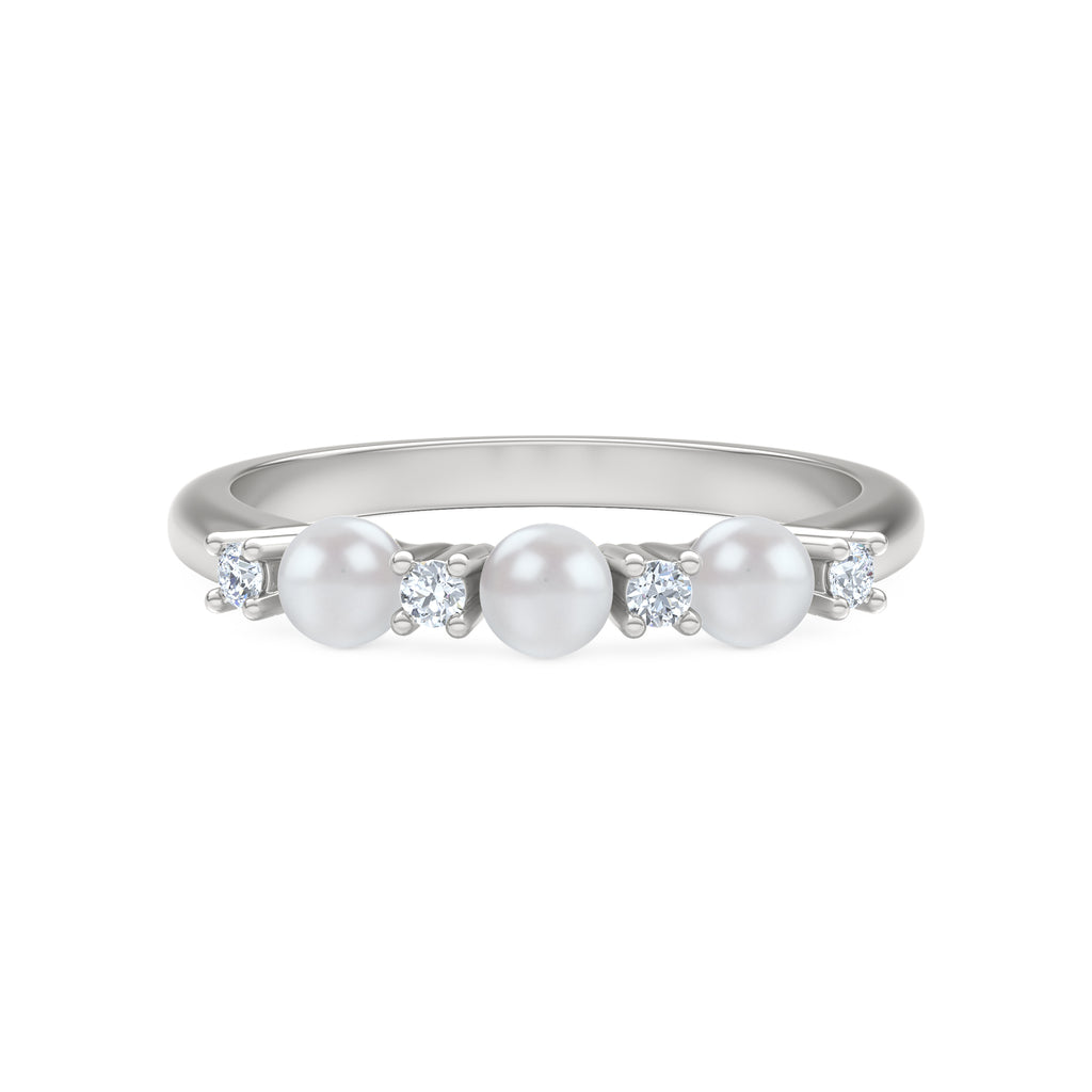 Eden 4mm Round Pearl and Lab Diamond 3 Stone Ring in Sterling Silver