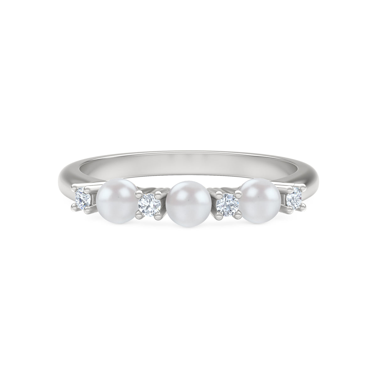 Eden 4mm Round Pearl and Lab Diamond 3 Stone Ring in Sterling Silver