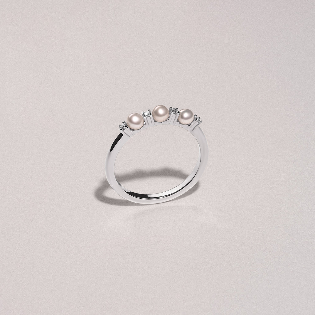 Eden 4mm Round Pearl and Lab Diamond 3 Stone Ring in Sterling Silver