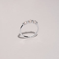 Eden 4mm Round Pearl and Lab Diamond 3 Stone Ring in Sterling Silver