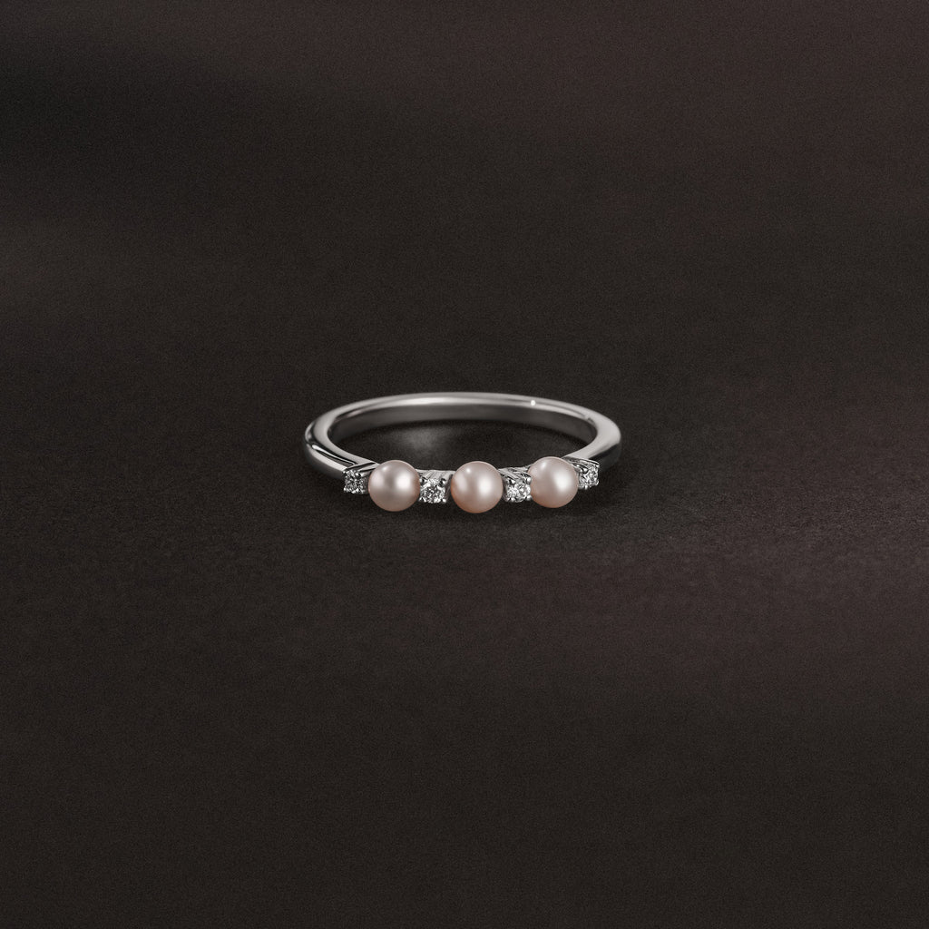 Eden 4mm Round Pearl and Lab Diamond 3 Stone Ring in Sterling Silver