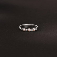 Eden 4mm Round Pearl and Lab Diamond 3 Stone Ring in Sterling Silver