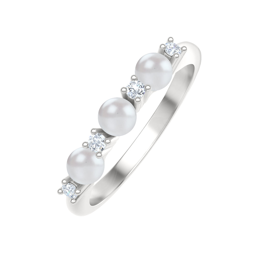 Eden 4mm Round Pearl and Lab Diamond 3 Stone Ring in Sterling Silver