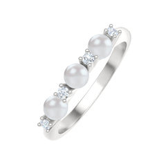 Eden 4mm Round Pearl and Lab Diamond 3 Stone Ring in Sterling Silver