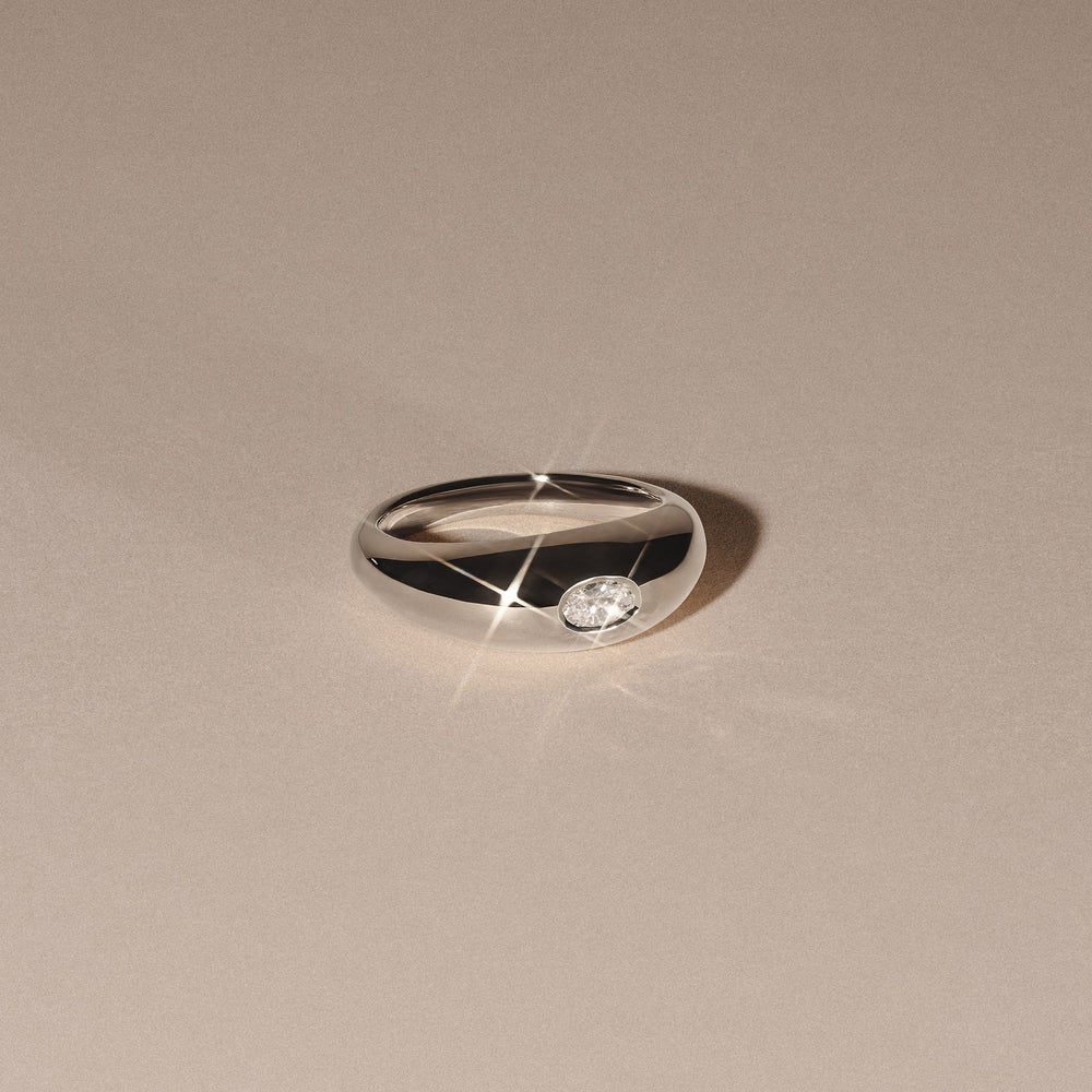 Apex 0.25ct Oval Cut Lab Diamond Signet Ring in Sterling Silver