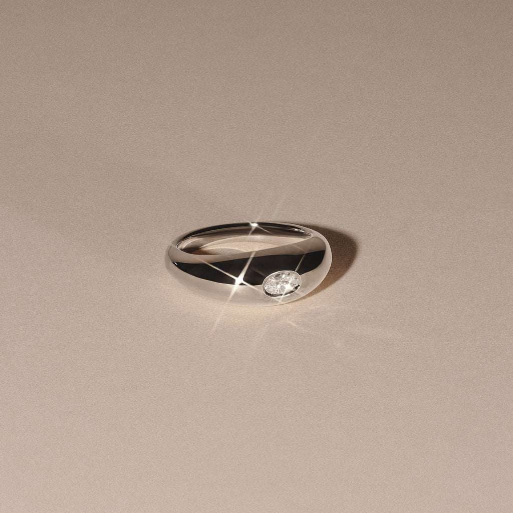 Apex 0.25ct Oval Cut Lab Diamond Signet Ring in Sterling Silver