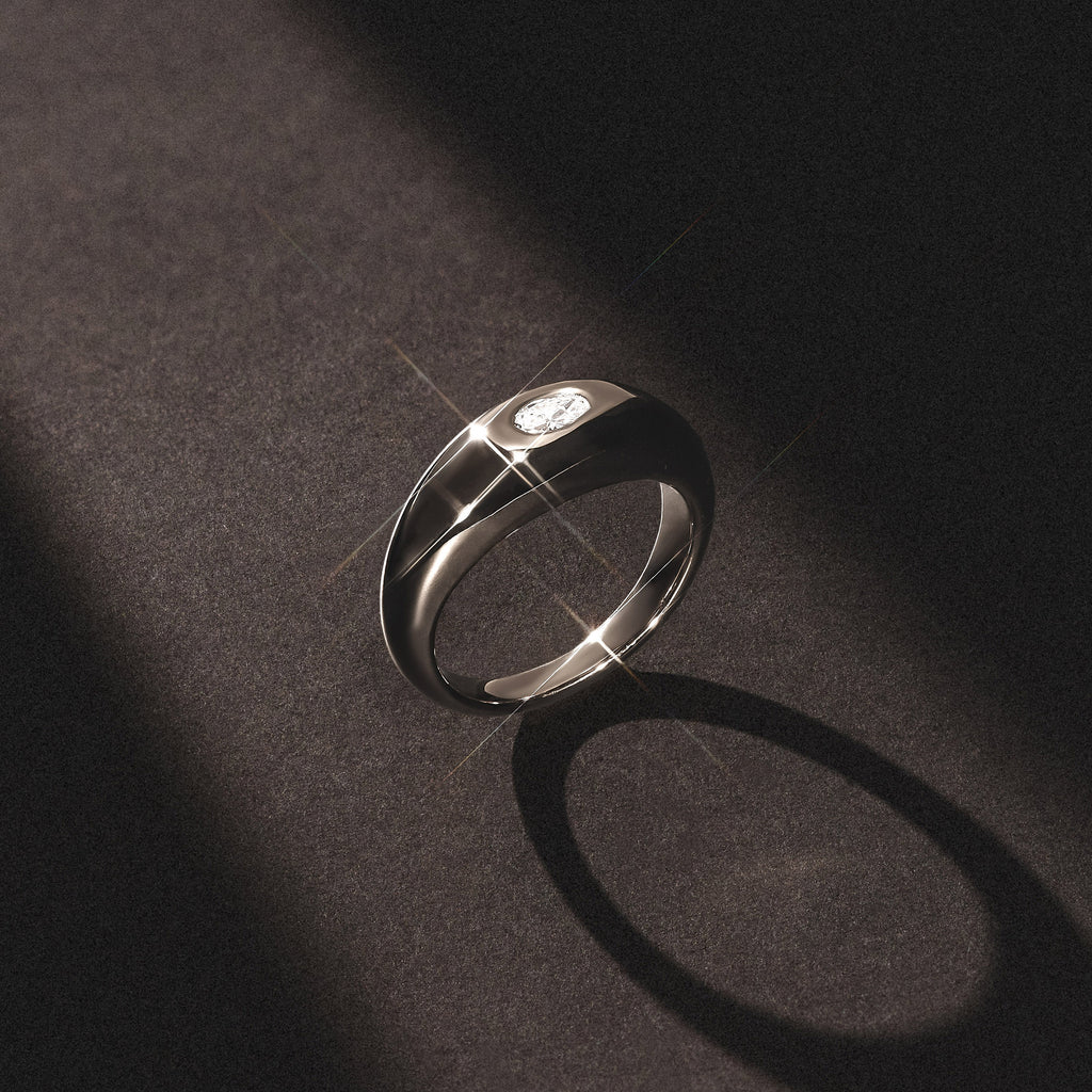 Apex 0.25ct Oval Cut Lab Diamond Signet Ring in Sterling Silver