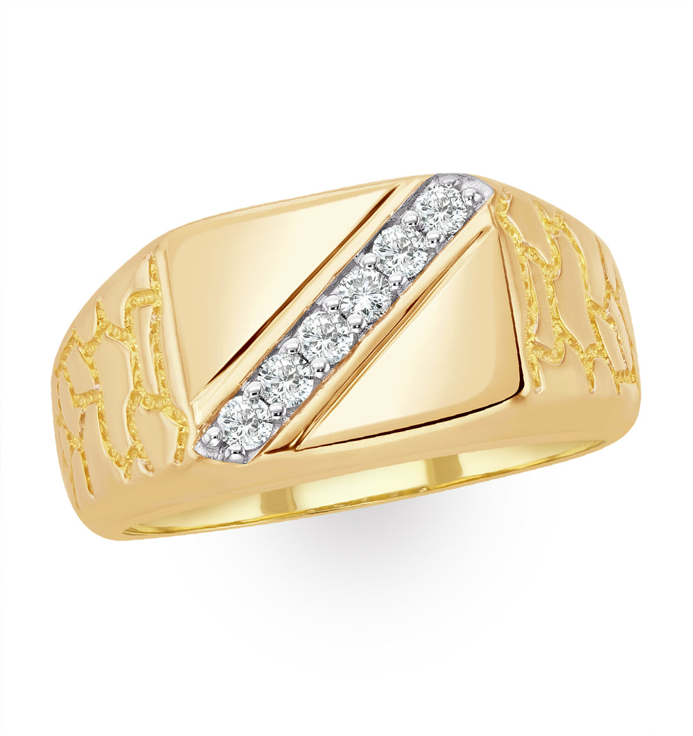 Mens Lab Diamond Signet Ring 9K Gold 0.25ct H/Si