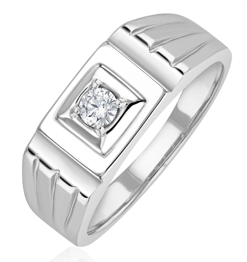 Mens Solitaire Signet Lab Diamond Ring 0.15ct in 925 Silver
