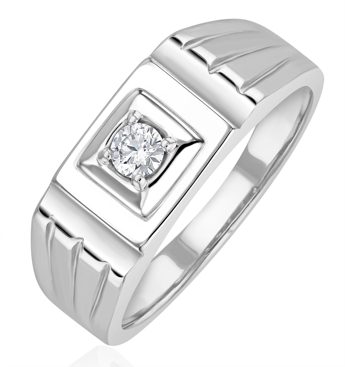 Mens Solitaire Signet Lab Diamond Ring 0.15ct in 925 Silver