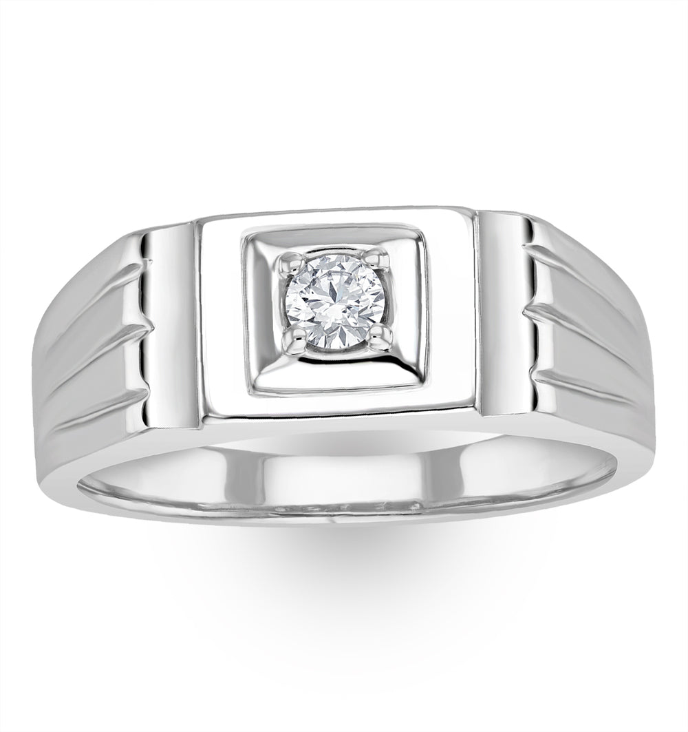 Mens Solitaire Signet Lab Diamond Ring 0.15ct in 925 Silver