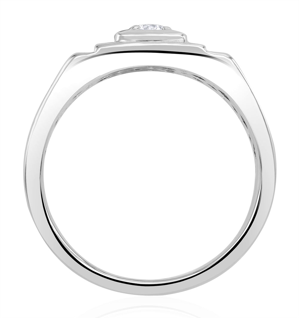 Mens Solitaire Signet Lab Diamond Ring 0.15ct in 925 Silver