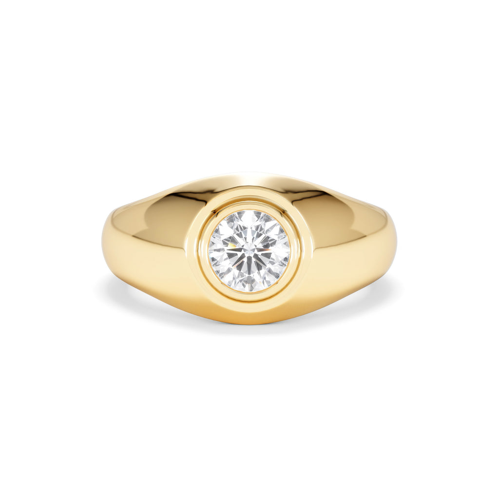 Mens Lab Diamond Signet Ring 1.00ct Round Cut Set in 9k Gold