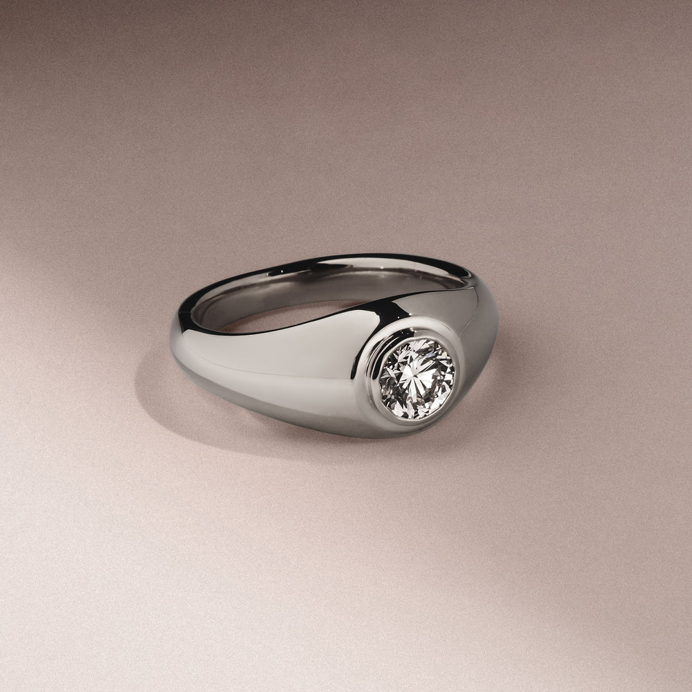 Axis Men's Lab Diamond Signet Ring 1.00ct Round Cut Set in 9k White Gold