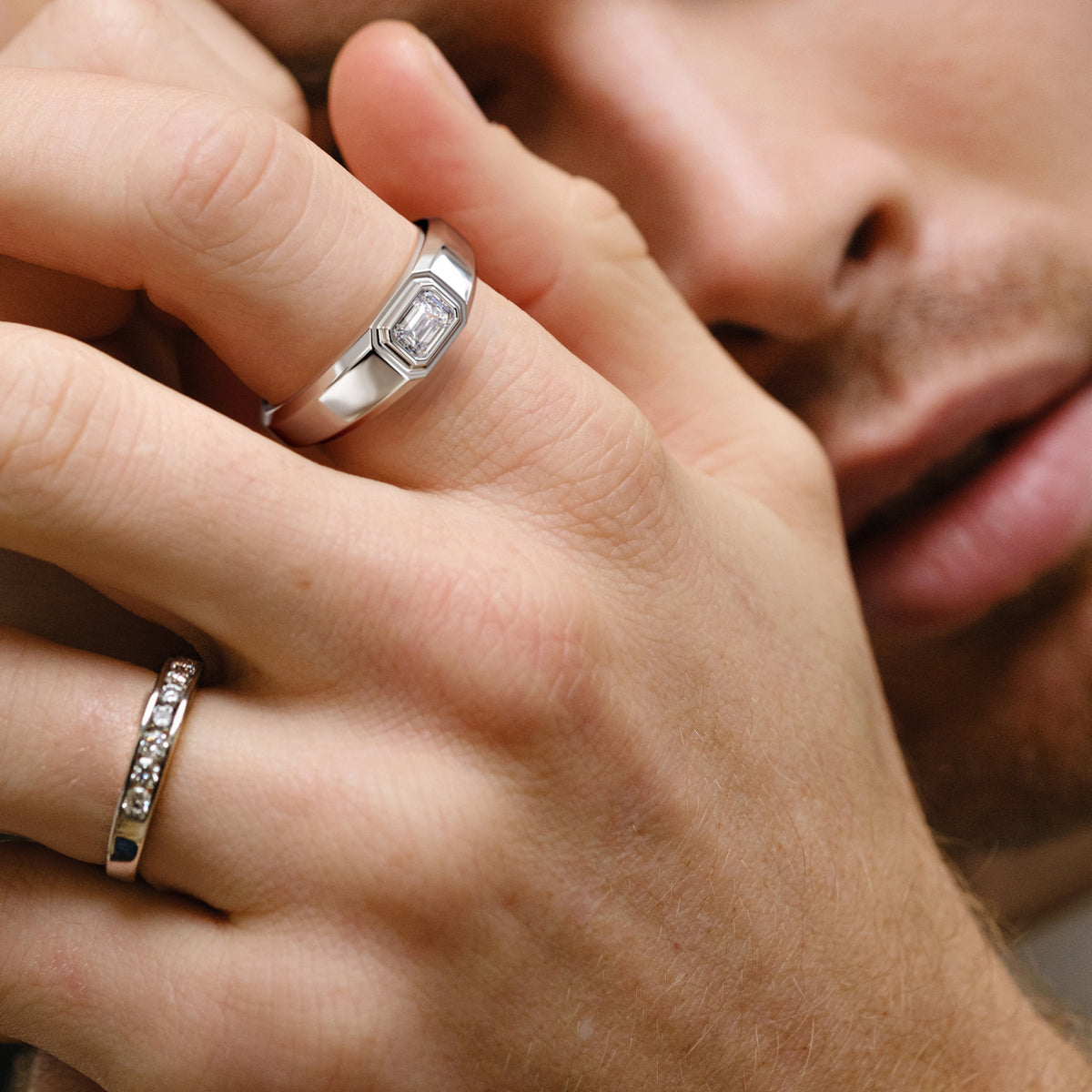 Axis Men's 0.50ct Emerald Cut Lab Diamond Signet Ring in Sterling Silver