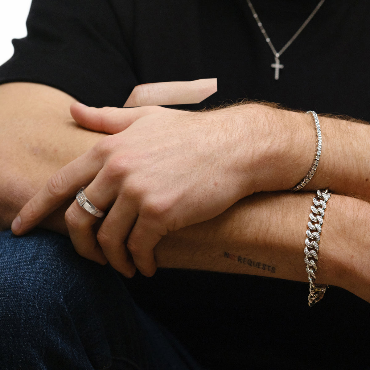 Axis Men's Lab Diamond Signet Ring 0.50ct Emerald Cut Set in 9k White Gold