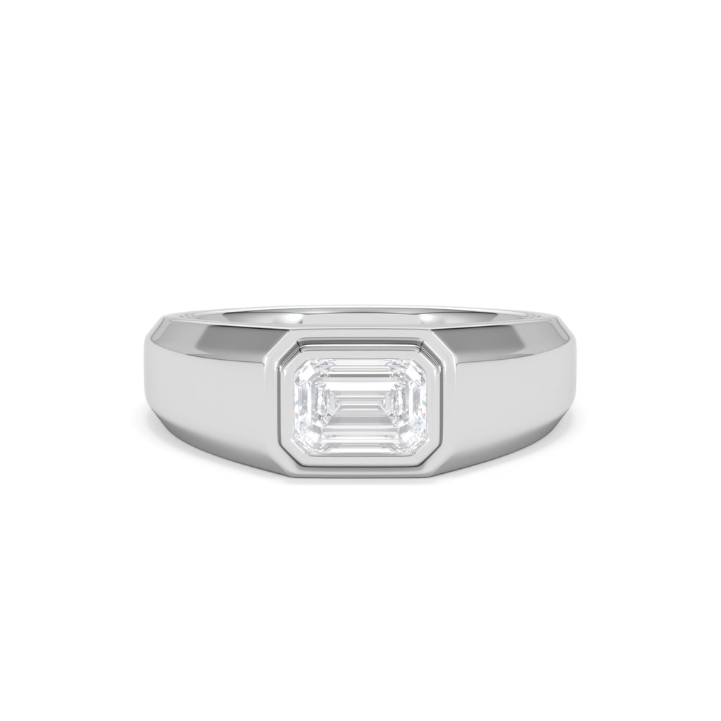 Mens Lab Diamond Signet Ring 1.00ct Emerald Cut Set in 9k White Gold
