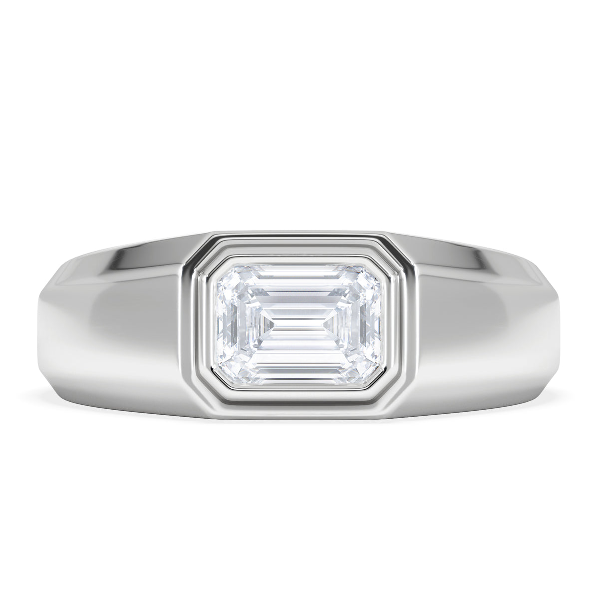 Axis Men's Lab Diamond Signet Ring 1.00ct Emerald Cut Set in 9k White Gold