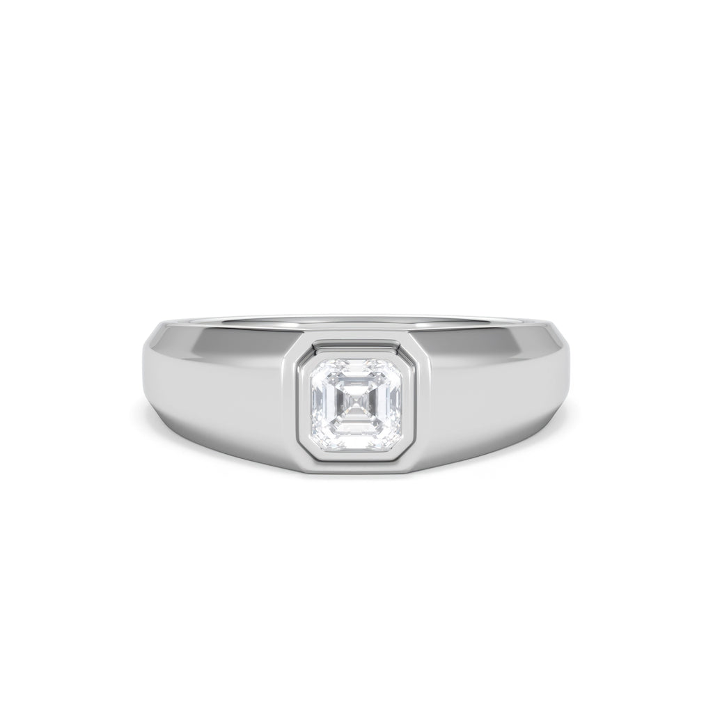 Mens Lab Diamond Signet Ring 0.50ct Asscher Cut Set in 9k White Gold