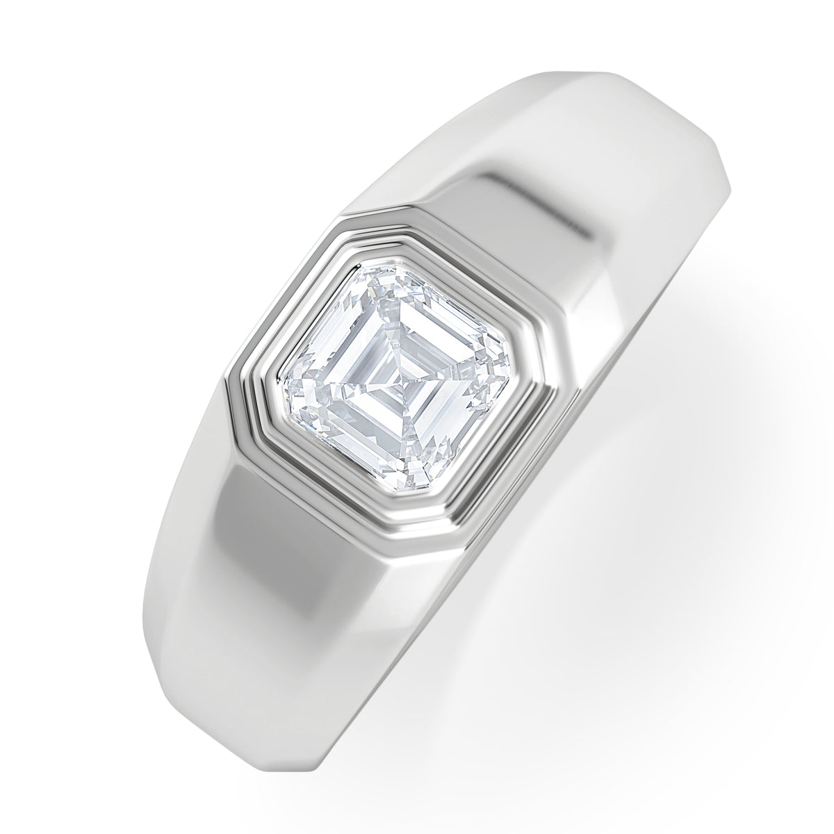 Axis Men's Lab Diamond Signet Ring 1.00ct Asscher Cut Set in 9k White Gold