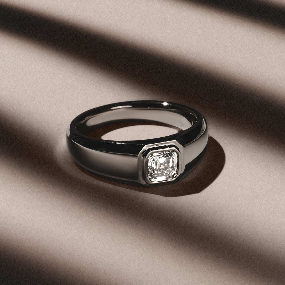 Axis Men's Lab Diamond Signet Ring 1.00ct Asscher Cut Set in 9k White Gold